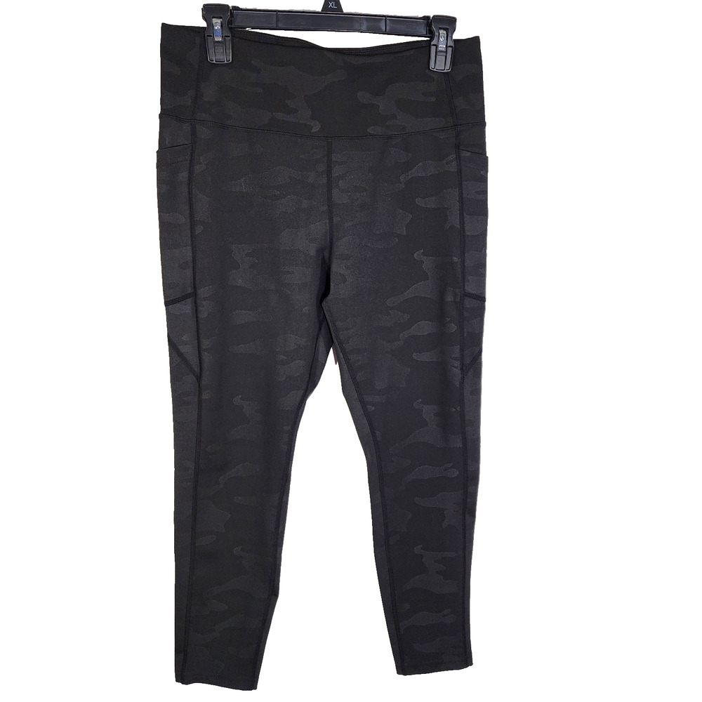 BSP Better Sports Performance Womens Leggings Camo Size XL Black Pockets Yoga